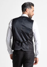 Load image into Gallery viewer, Haris black waistcoat, showing reverse details.
