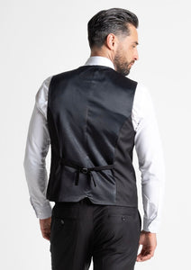 Haris black waistcoat, showing reverse details.
