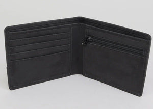 Inside shown of grey tweed wallet for men.