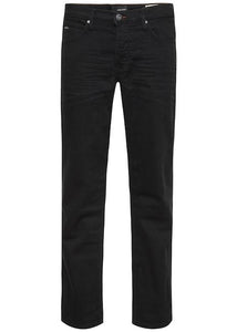 Men's black jeans in a rock fit - showing front of jeans.