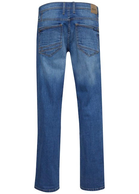 Rock fit men's blue jeans, showing reverse view.