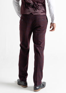 Kensington plum suit trousers for men, showing reverse details. 