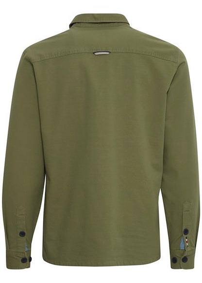 Lightweight moss overshirt for men showing reverse details