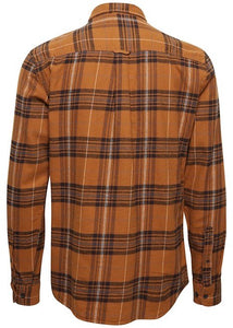 Back of lumberjack shirt for men in caramel.