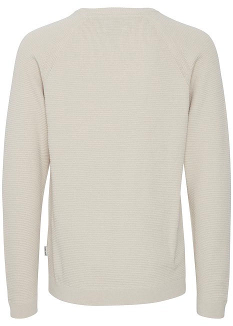 Men's crew neck jumper in cream colour showing reverse