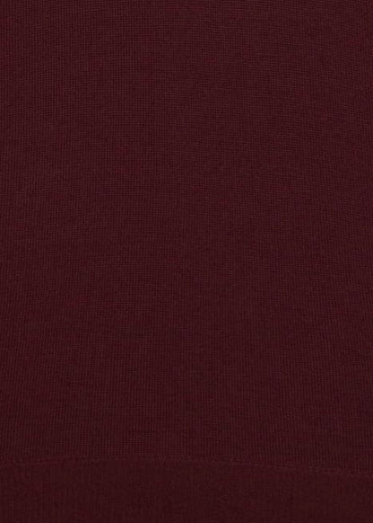 Roll neck jumper, men's jumper, in wine colour with up close view of material.