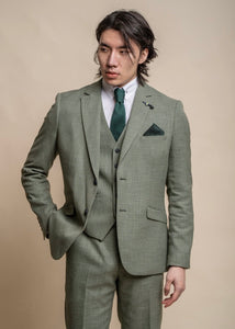 Miami sage suit for men - close up on front of 3-piece