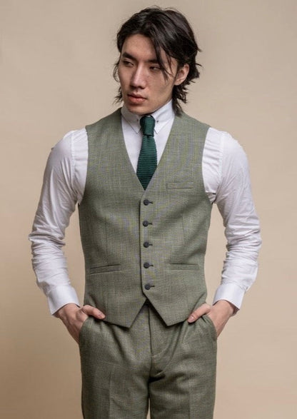 Miami sage suit for men - front of waistcoat.