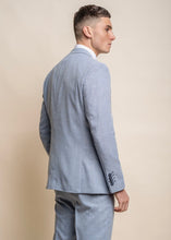 Load image into Gallery viewer, Miami sky blue suit for men, showing reverse of jacket.
