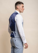 Load image into Gallery viewer, Maimi sky suit for men, reverse of waistcoat shown.
