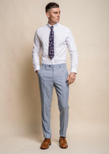 Load image into Gallery viewer, Miami sky suit for men, trousers shown from front with white shirt.
