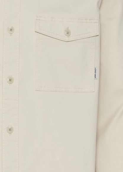 Stone men's overshirt showing details.