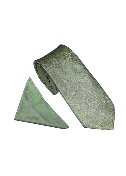 Sage tie for men with paisley pattern.