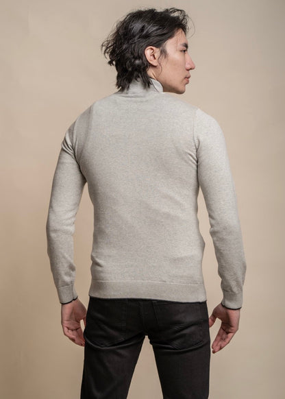 Quarter-Zip Waffle Men's Light Grey Jumper view of back of jumper.