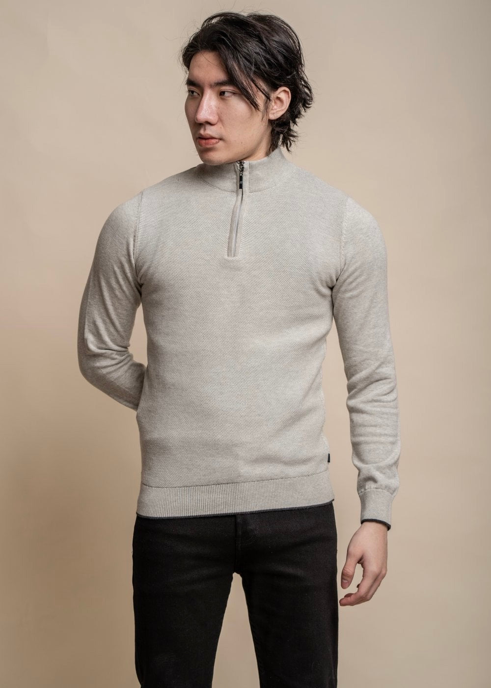 Quarter-Zip Waffle Men's Light Grey Jumper front view