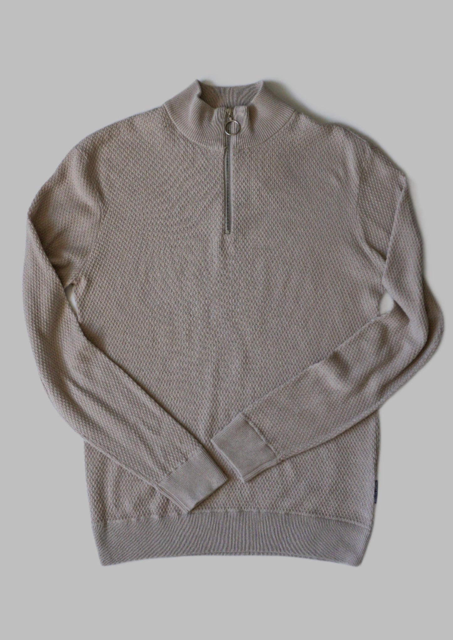 Quarter-Zip Jumper For Men In Waffle Knit & Cream Colour