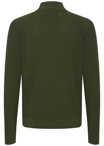 Quarter-Zip Waffle Knit Jumper Green