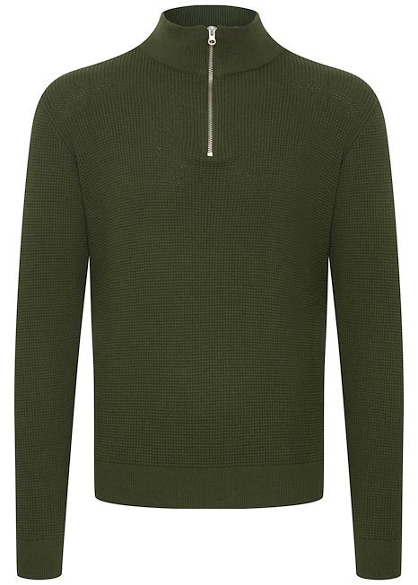 Quarter-Zip Waffle Knit Jumper Green