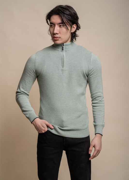 Quarter-Zip Waffle Jumper Sage