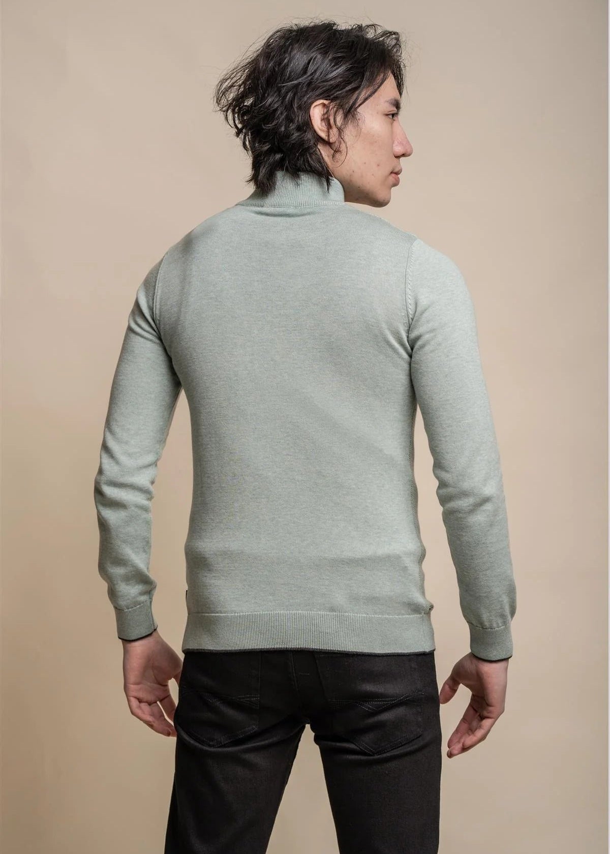 Quarter-Zip Waffle Jumper Sage