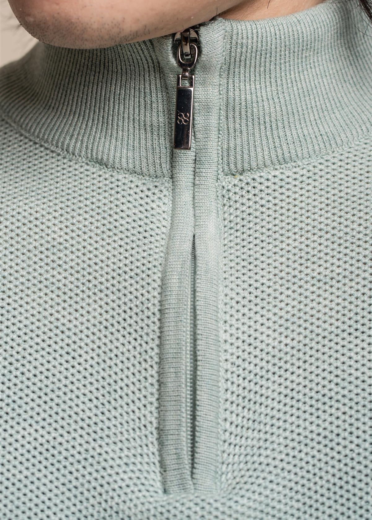 Quarter-Zip Waffle Jumper Sage