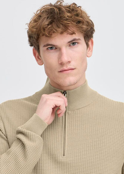 Quarter-Zip Waffle Knit Jumper Cream