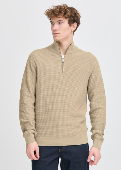 Quarter-Zip Waffle Knit Jumper Cream
