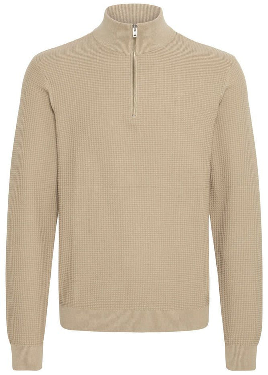 Quarter-Zip Waffle Knit Jumper Cream