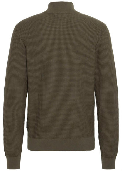 Quarter-Zip Waffle Knit Jumper Olive Grey