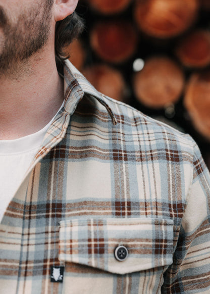 SUAVE OWL Checked Overshirt Tan Blue