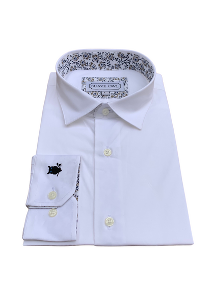 SUAVE OWL White Shirt Navy/Tan Contrast