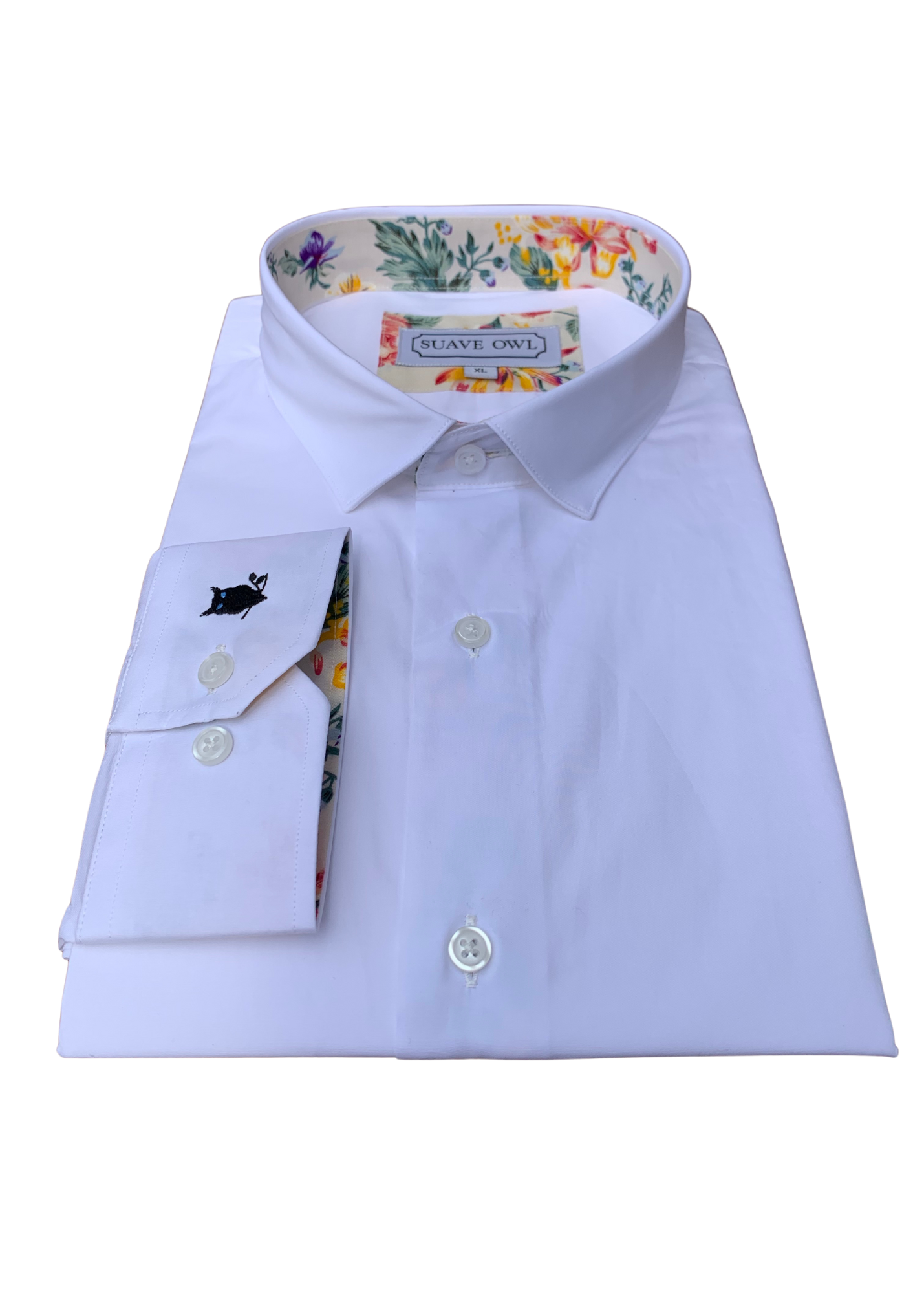 SUAVE OWL White Shirt Vibrant Floral Contrast