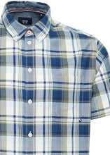 Load image into Gallery viewer, Short-Sleeve Cotton Men&#39;s Summer Shirt Blue Checked - Details
