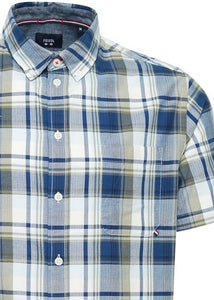 Short-Sleeve Cotton Men's Summer Shirt Blue Checked - Details