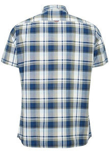 Short-Sleeve Cotton Men's Summer Shirt Blue Checked - Reverse