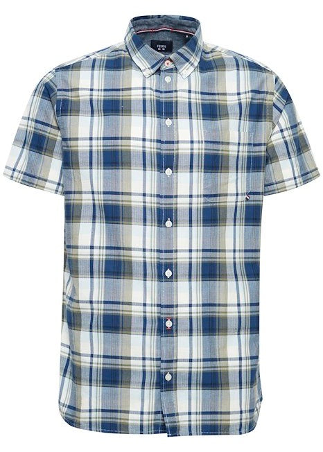 Short-Sleeve Cotton Men's Summer Shirt Blue Checked