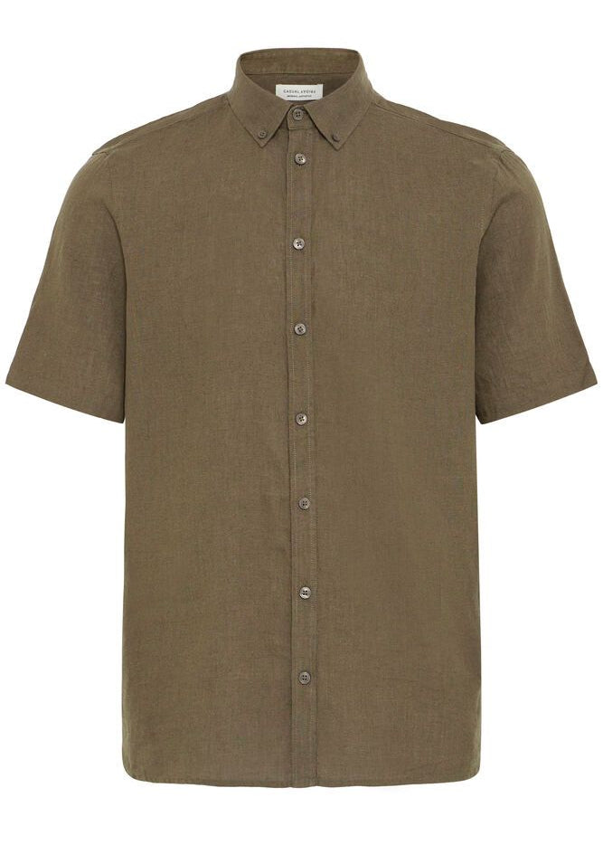 Short-Sleeve Linen Shirt Brown