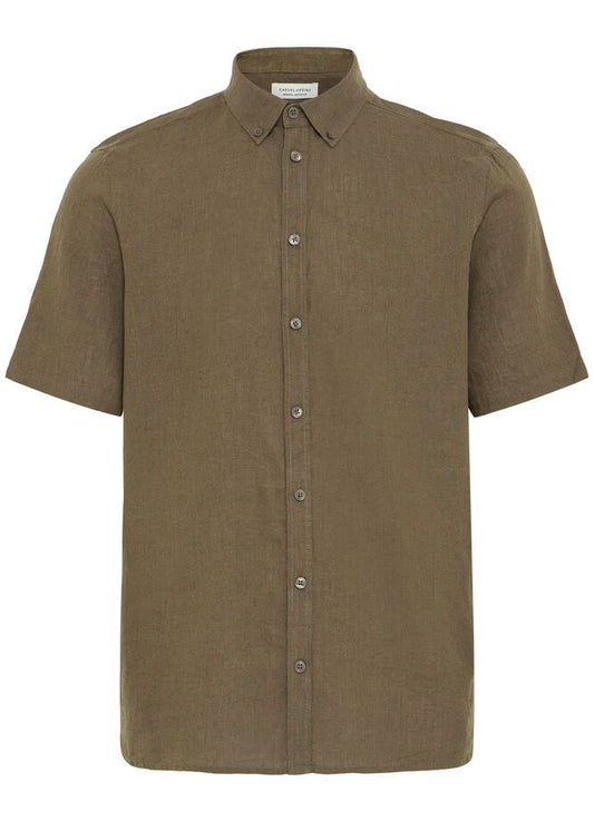 Short-Sleeve Linen Shirt Brown