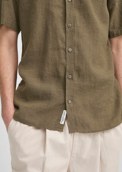 Short-Sleeve Linen Shirt Brown