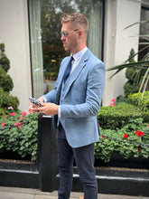 Load image into Gallery viewer, Male model wearing a smart casual blue summer race day outfit.
