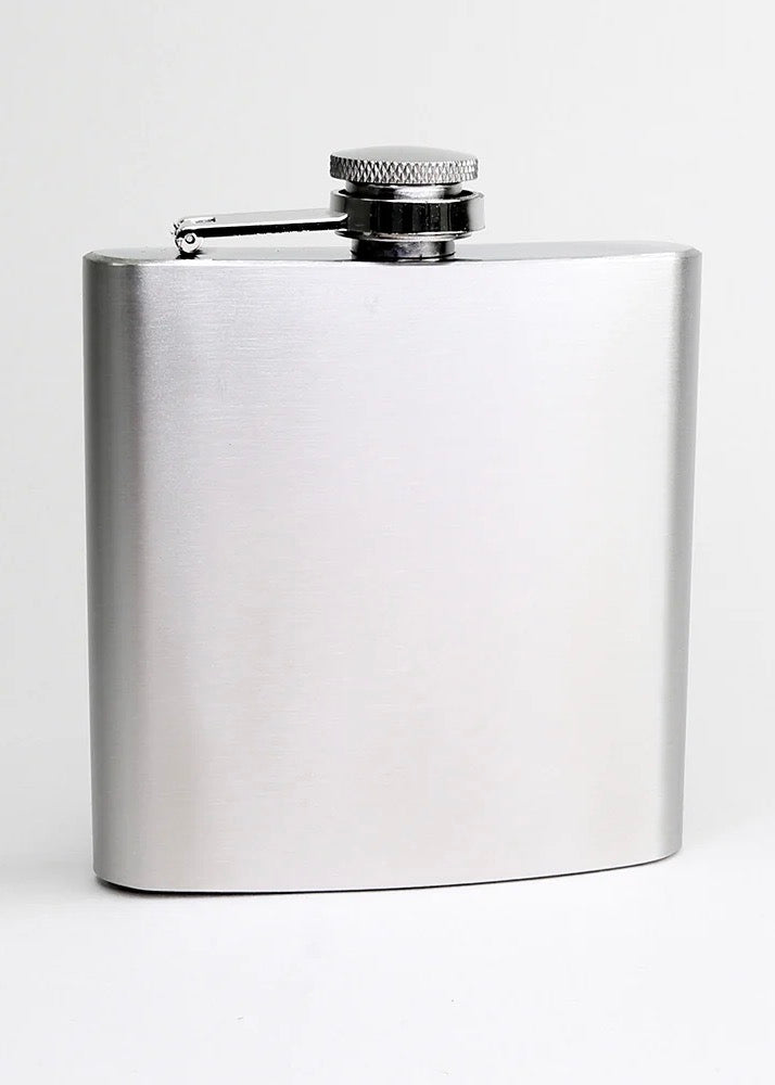 Stainless steel hip flask.