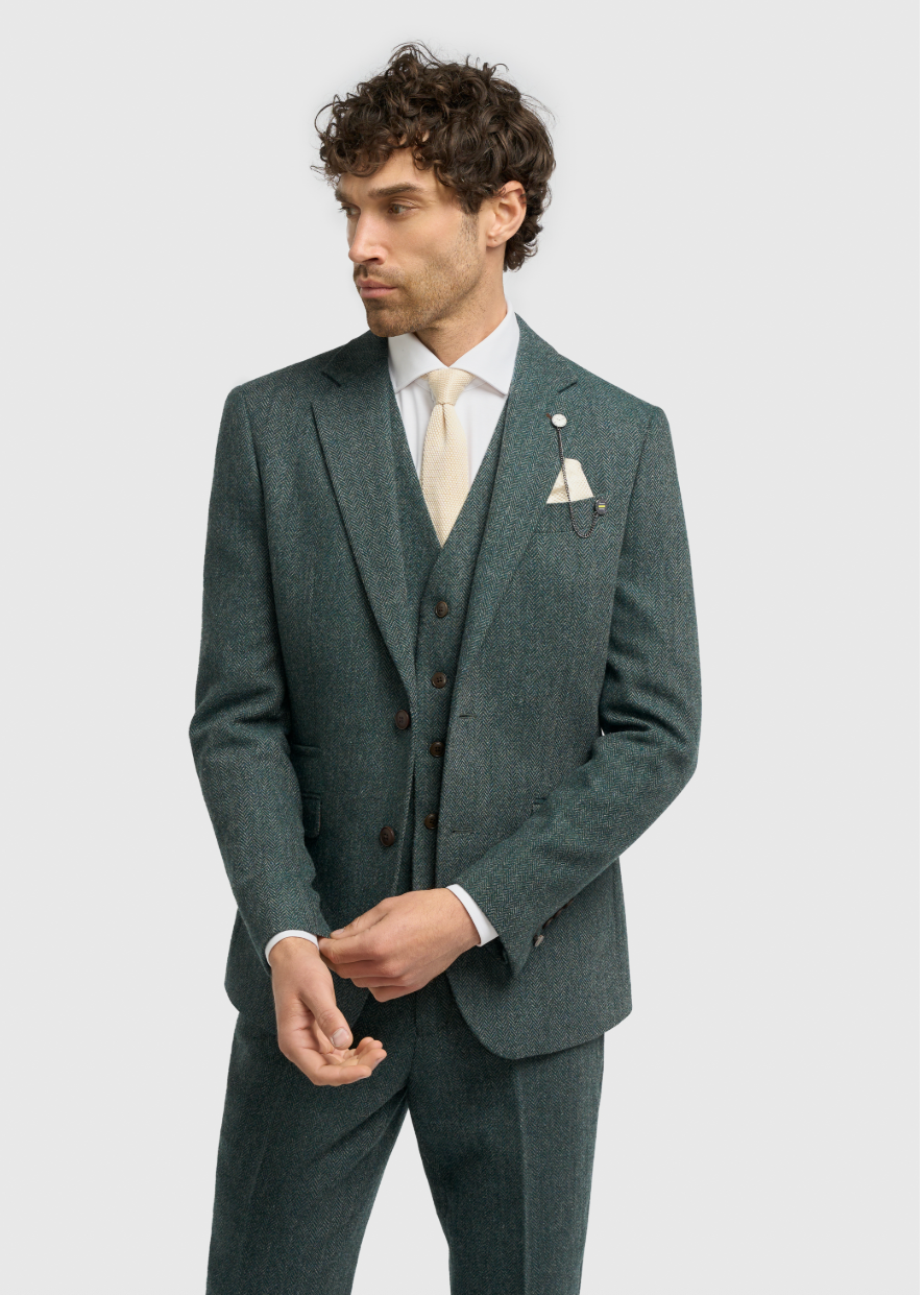 Thomas Teal Herringbone Tweed Waistcoat