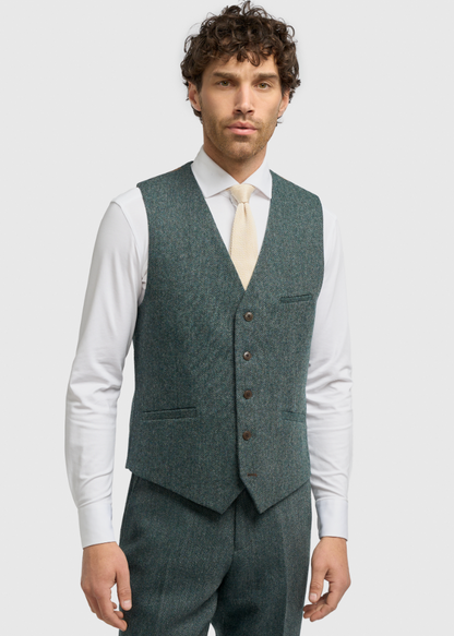 Thomas Teal Herringbone Tweed Waistcoat