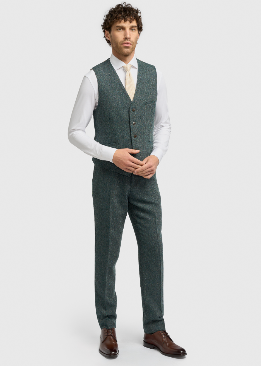 Thomas Teal Herringbone Tweed Waistcoat