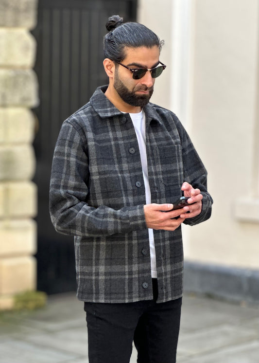 Wool Blend Checked Jacket Grey & Black