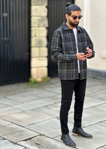 Wool Blend Checked Jacket Grey & Black