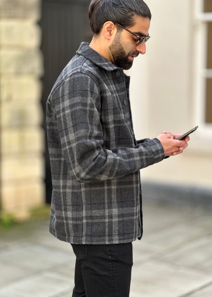 Wool Blend Checked Jacket Grey & Black