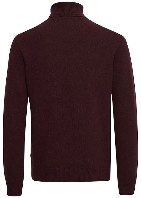 Dark purple roll neck jumper, showing reverse details.