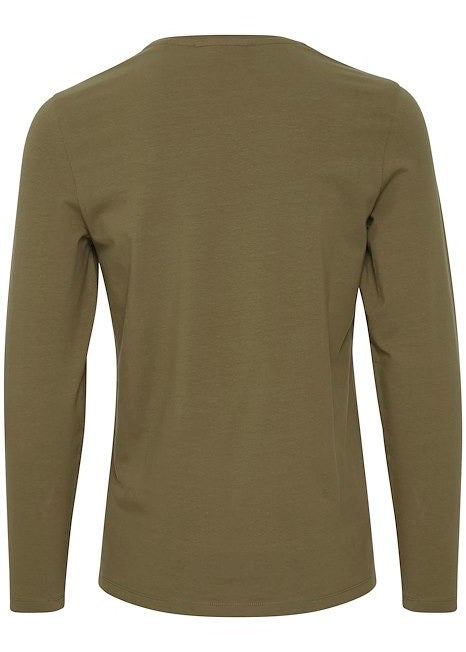 Olive long sleeve tee for men, showing back details.