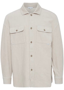 Corduroy overshirt for men in cream, showing front details.